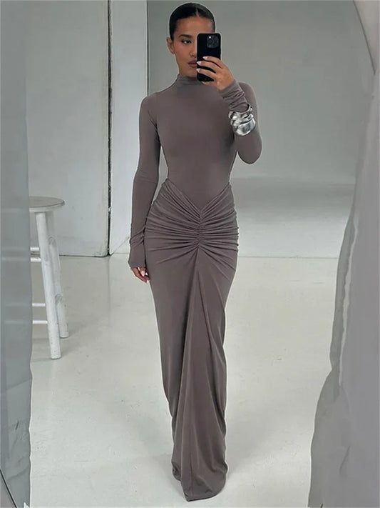 Long Sleeve Solid Slim Party Dress