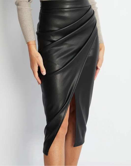 Black Faux Leather Folded Skirt